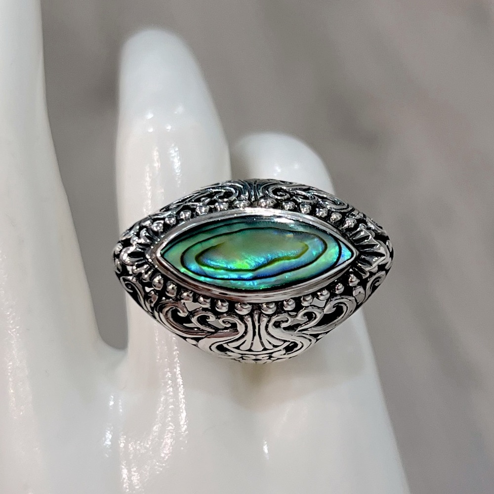 Abalone Shell Sterling Silver Large Statement Rin… - image 5